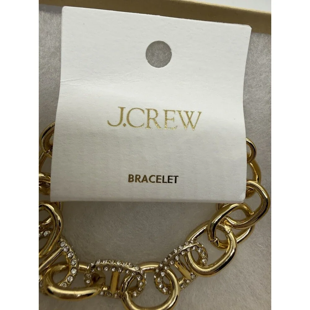 J.Crew Crystal Chainlink Bracelet Cubic Zirconia, Brass, Glass, Zinc MSRP$59 New - Picture 3 of 7